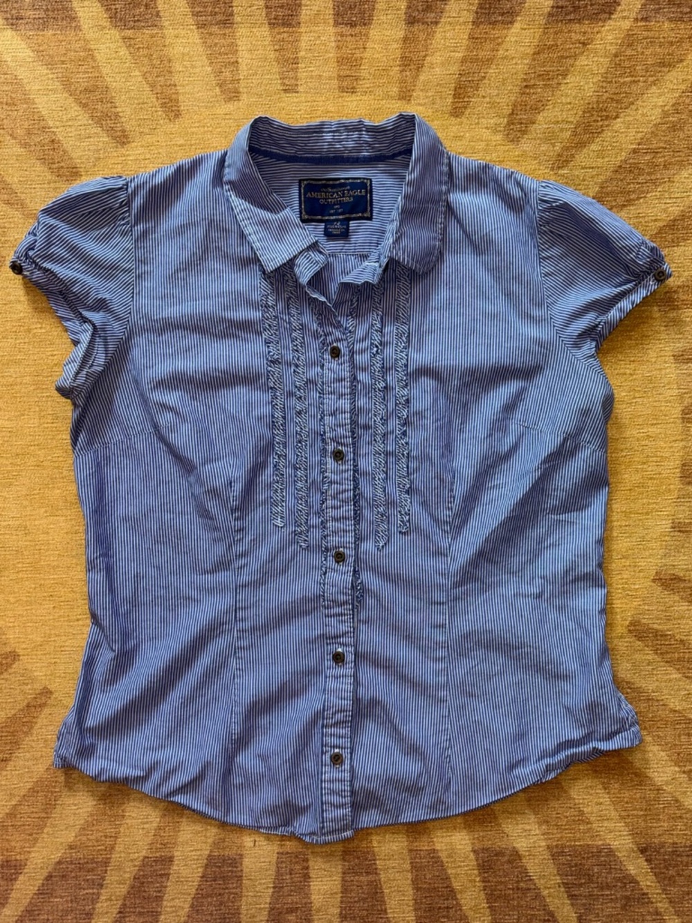American Eagle Outfitters Blue & White Pinstripe Button-Up Blouse